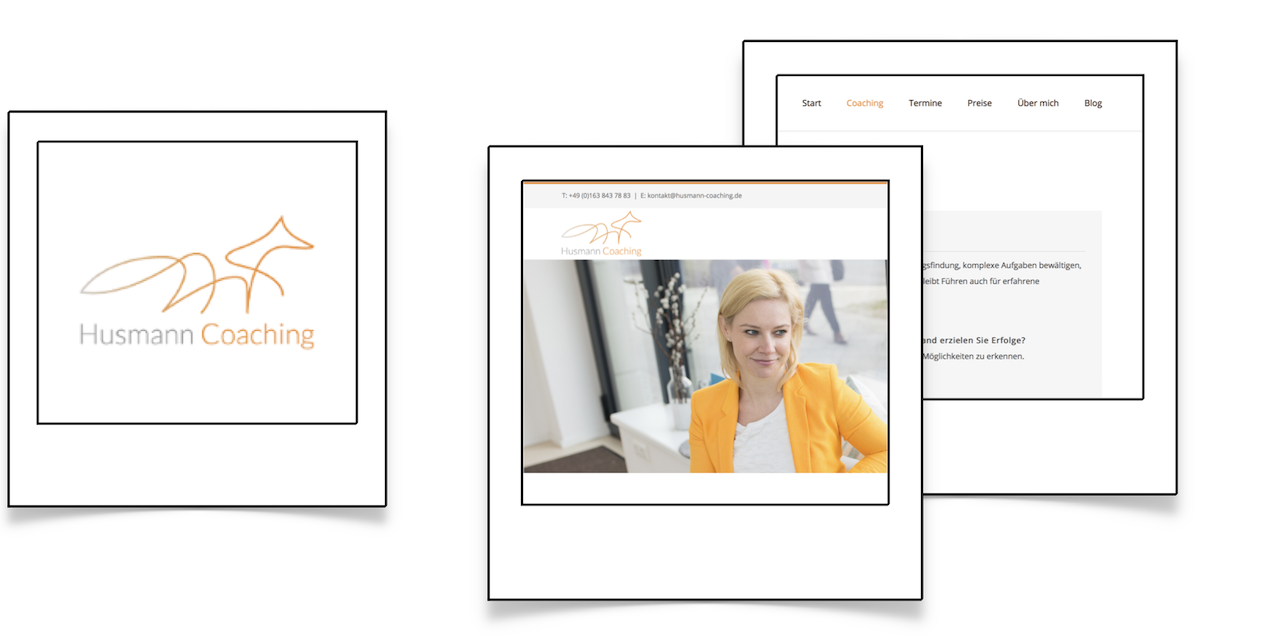 Ausschnitte des Website-Layouts für Husmann Coaching mit Link zur fertigen Website